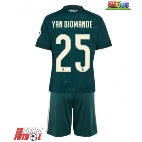 Real Madrid Yan Diomande #25 Segunda Equipación Niños 2026-27 Manga Corta (+ Pantalones cortos)